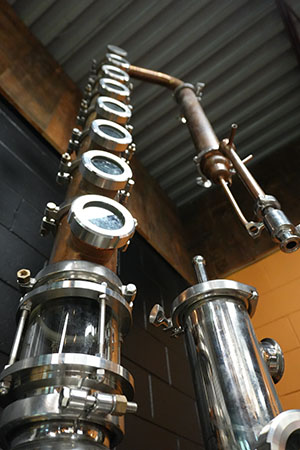 A picture of copper column from a still at Durham Distillery in Ajax, Ontario.
