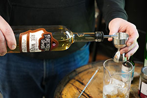 Pouring some Firehouse Spirits - Canadian 100% Rye Whisky for a Manhattan cocktail