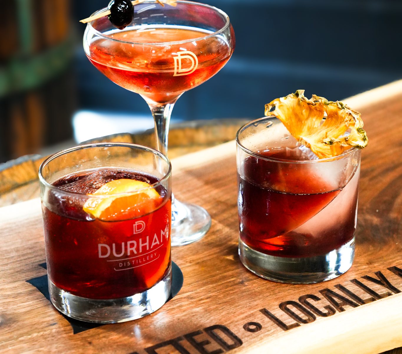 Three Durham Distillery Negroni's from "The Art of the Negroni" cocktail class.